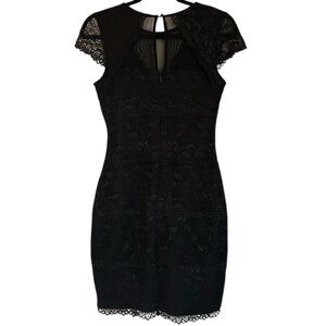 Bebe Women’s Black Bandage Bodycon Lace Short Sleeve Cocktail Dress- Size Medium